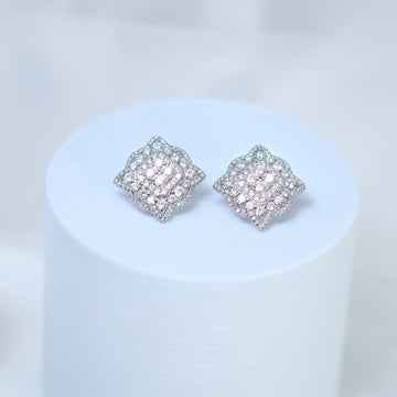 Floral Square Mandala CZ Diamond Earrings, Bridal Jewelry, Bridal Stud Earrings, Crystal Bridal Earrings, Statement Earrings Cz